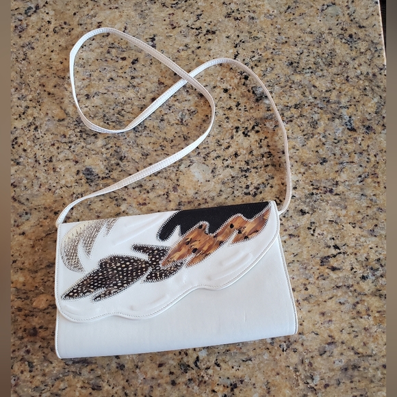 White Genuine Snake Skin and Leather Crossbody Bag Purse - Picture 1 of 13